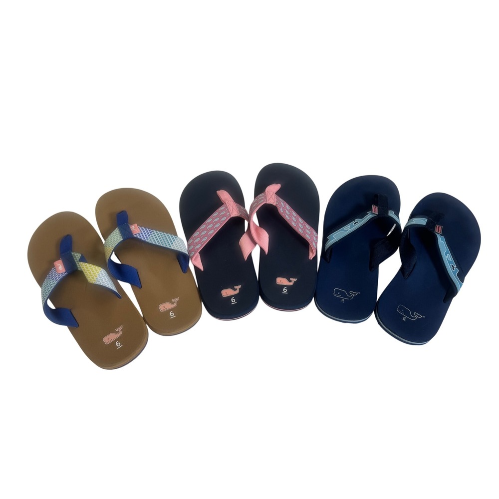 Vineyard Vines 3 Pair Whale Print Flip Flop Sandals Sz 6 Preppy Coastal Vacation
